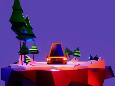 Yellow Car Low-poly 3D model