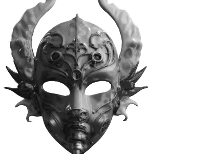 Ornate Fantasy Mask with Metallic Horns Low-poly 3D model