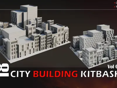 18 City Building Kitbash-High Details Low-poly 3D model