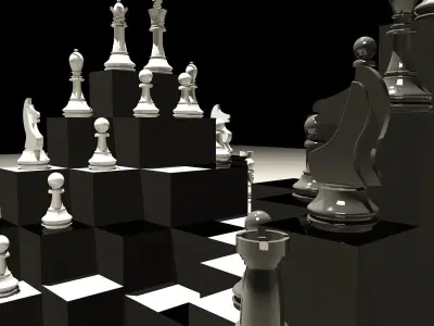 Chess board with pieces 3D model