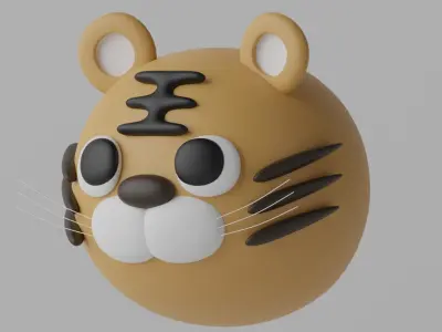 Cartoon Cute Tiger Head 3D model