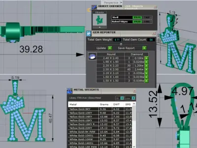 M Letter Pendant with Crown and Diamonds Model jp0299 3D print model