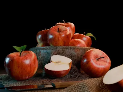 Apples Bowl and Knife 3D model