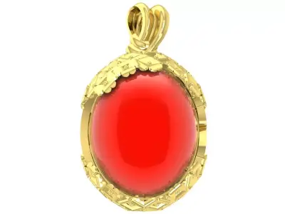 Luxury Oval Cabochon Red Stone Pendant 3D Model 3354 3D print model