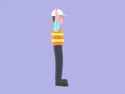Stylized 3D Male Architect Character - Cartoon Stop Hand Pose 3D model
