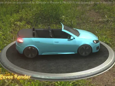 City Car 53 Compact Class Convertible Open Type-C Blue Low-poly 3D model
