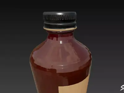 Amber Glass Bottle Low-poly 3D model