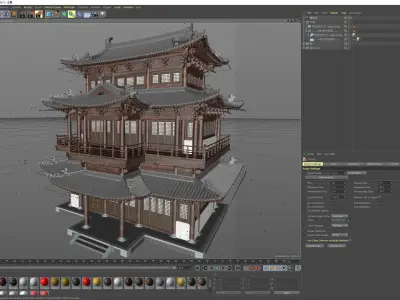 Chinese retro three-story Ming and Qing ancient building 3D model