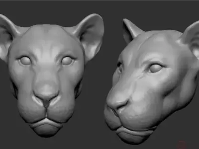 Lion 3D two head sculptures 3D model