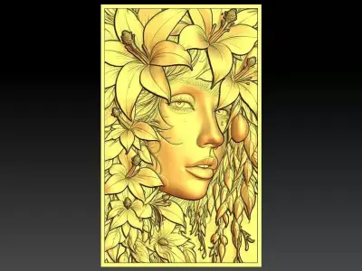 1 girl and flower CNC Relief Model 3D print model