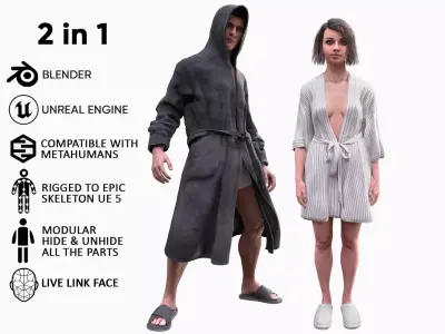 Mens and Womens Bathrobes - Modular - Rigged 3D Model Collection