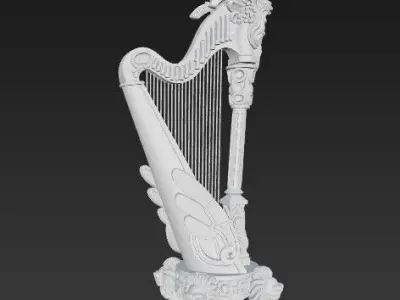 Angel Inspired Concert Harp Statue 3D model
