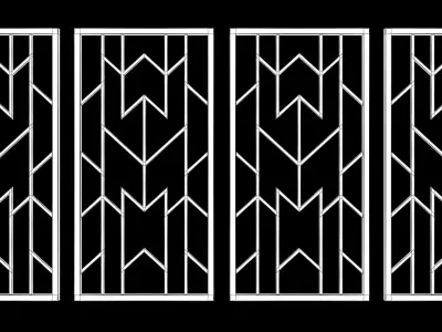 Decorative gold plaster partition screen with geometric pattern 3D model 2