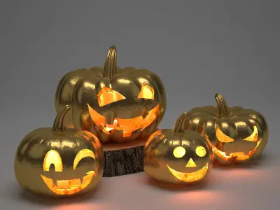 Halloween golden pumpkins 3D model