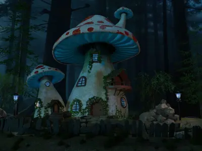 Mushroom House exterior background Free low-poly 3D model