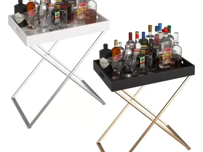 Black and White Mini Bar Beverage Tables 3D model