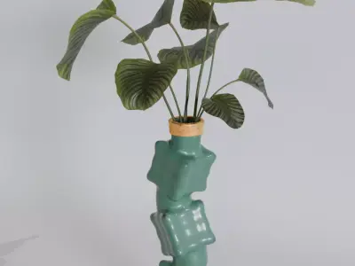 Golden Green Vase Set 04-Sculptural Modern Form with Gold Detail 3D model