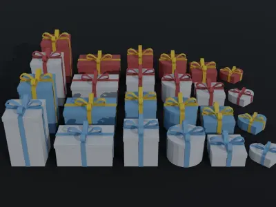 Cartoon Gift Boxes presents Polygonal Style Low-poly 3D model