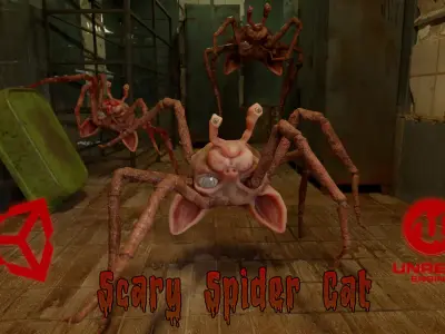 The Spider Cat game character for Horror games Low-poly 3D model