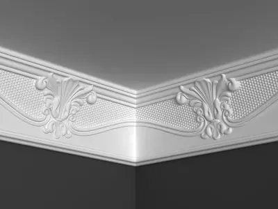 Cornice Moulding with classic floral elements 3D model 3D model