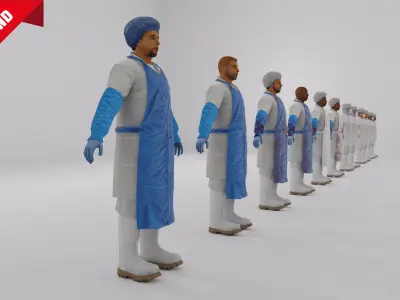 Workers Low-poly 3D model