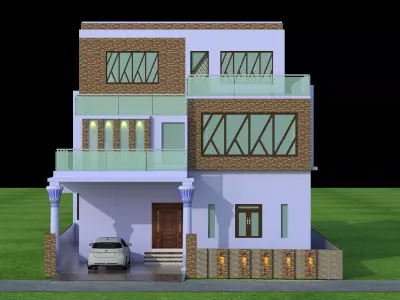 3D MODEL HOUSE two story with car on front 3D model