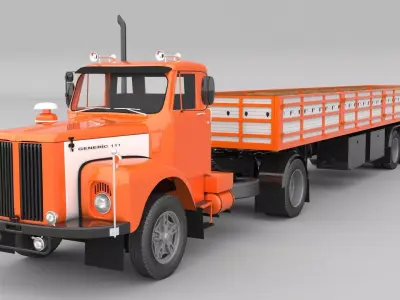 1975 Semi Truck And Trailer 3D model