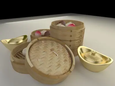 Chinese  bamboo steamer 3D model