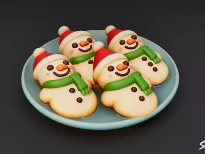 Snowman Cookie Plate Low-poly 3D model