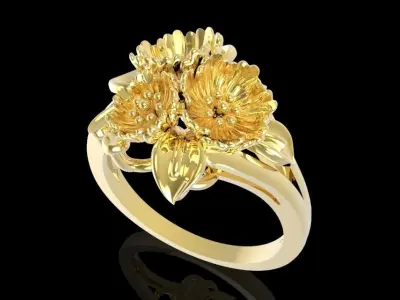 Womens Chrysanthemum Flower Gold Ring 3D Model    633 3D print model