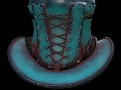 Steampunk hat low poly 6 texture options and high poly Low-poly 3D model
