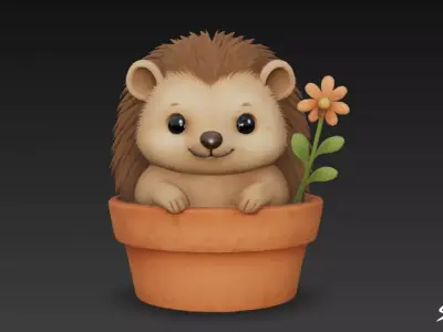 Hedgehog in Flower Pot Low-poly 3D model
