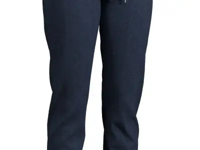 Womens Casual Tie-Front Fashion Jogger Denim Pants Blue - MD 3D model