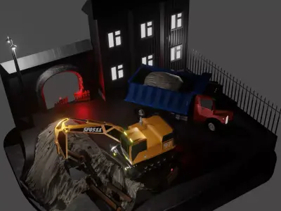 repair night excavator truck panorama  3D model