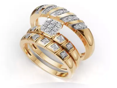 AV 738 Diamond Cluster Engagement Ring Trio Bridal Set 3D print model