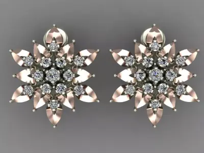  Rose Gold Diamond Earrings 3D Print Model 3D print model