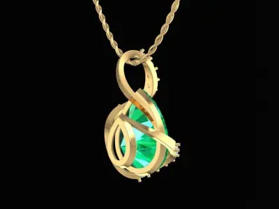 Elegant Pendant with Large Gemstone and Diamond 288 3D print model