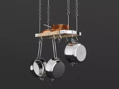 Ceiling Pot Rack - Hanging Shelf Kitchen with Pans 3D model