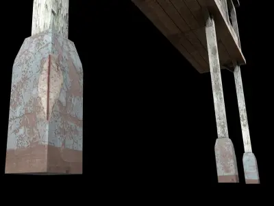 Balcony wooden big Low-poly 3D model