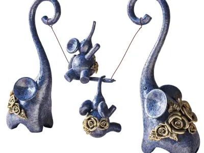 Set of decorative elephants 3D model