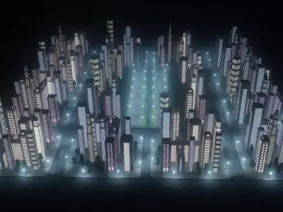 Paper City - Stylized Night Metropolis V2 Low-poly 3D model