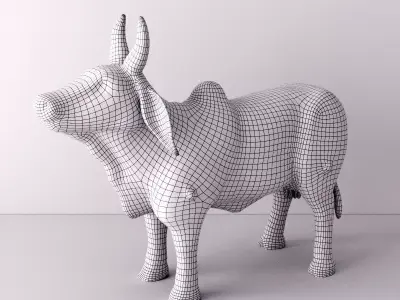 Vintage Wood Painted Brahma Cow 3D model