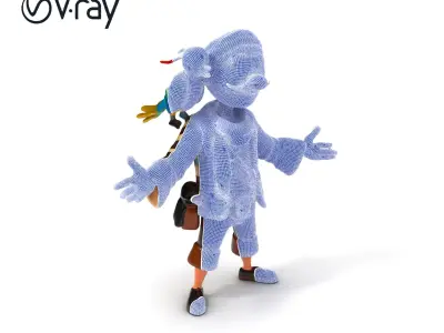 Cheerful Pirate with Parrot D Model  Rigged and Animated Low-poly 3D model