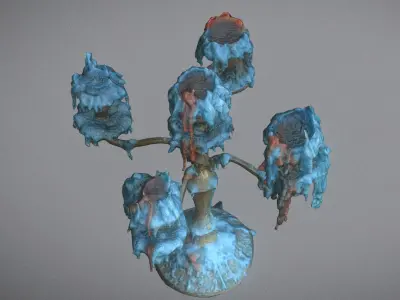 Scanned photorealistic retro candle holder and 3 candles Low-poly 3D model