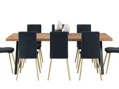 Dining B - Velvet and Timber Low-poly 3D model