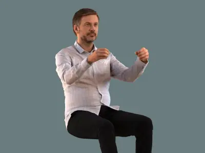 Low-poly set of 3D men driving a car Low-poly 3D model