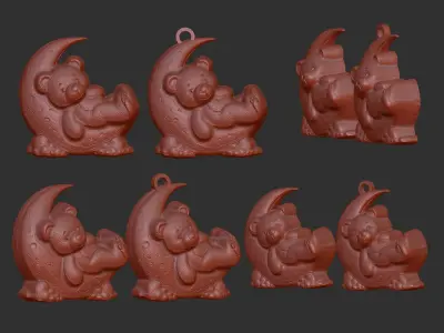 teddy sleep on moon keychain decor  3D print model
