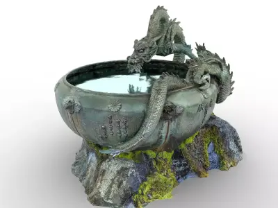 Japanese Dragon Fountain Low-poly 3D model