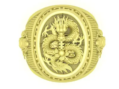 Luxury Asian Dragon Oval Signet Ring for Men 3799 3D print model