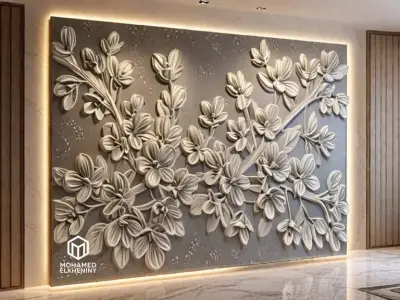  modern panel wall decor set relief stl mural CNC 285 3D model